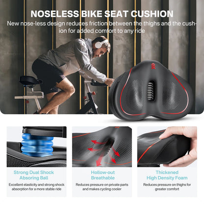 YOUNGDO Noseless Oversize Bike Seat Cushion | Wide Bicycle Saddle for Peloton, Stationary, Ebike & City Bikes