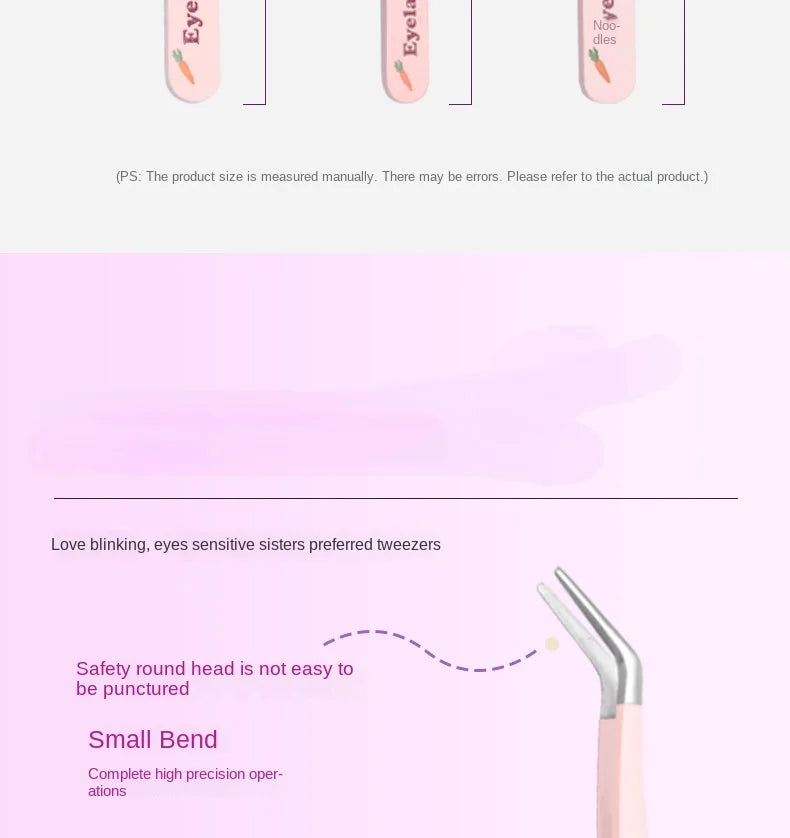 6 Types False Eyelash Tweezers — Stainless Steel Anti-Static Curved & 3D Lash Tools