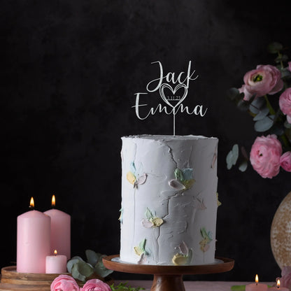 Personalized Acrylic Wedding Cake Topper – Custom Script with Date, Rustic Party Cake Decoration