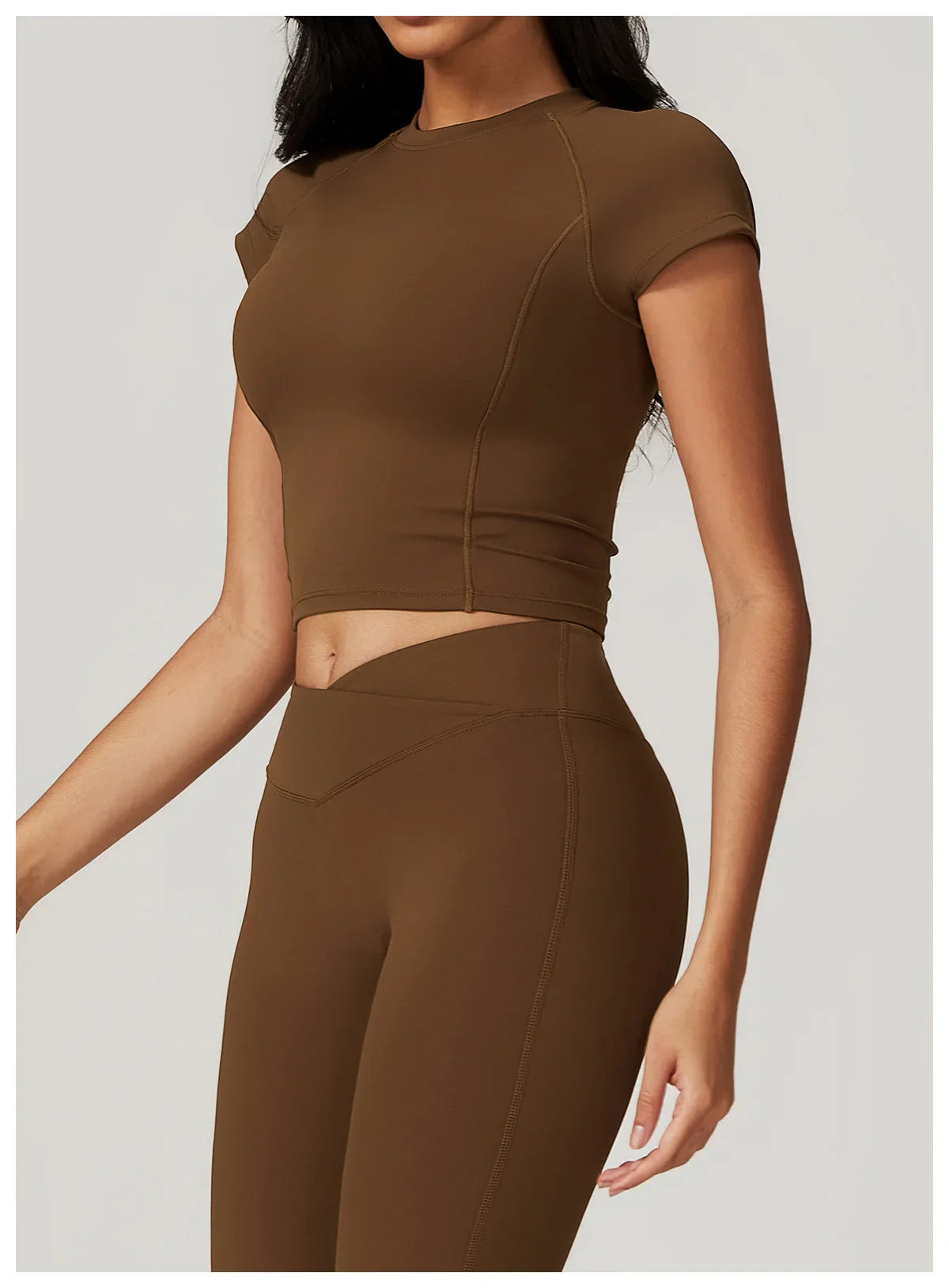 Women’s 2PCS Sportswear Yoga Set – Short Sleeve Crop Top & High Waist Leggings for Gym & Fitness