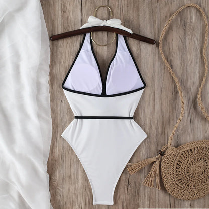2025 Women’s Floral Halter One Piece Swimsuit – Bandage Monokini Bathing Suit Beachwear