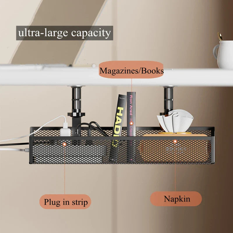 No-Drill Extendable Under Desk Cable Management Tray | Retractable Power Strip & Cord Holder with Clamp