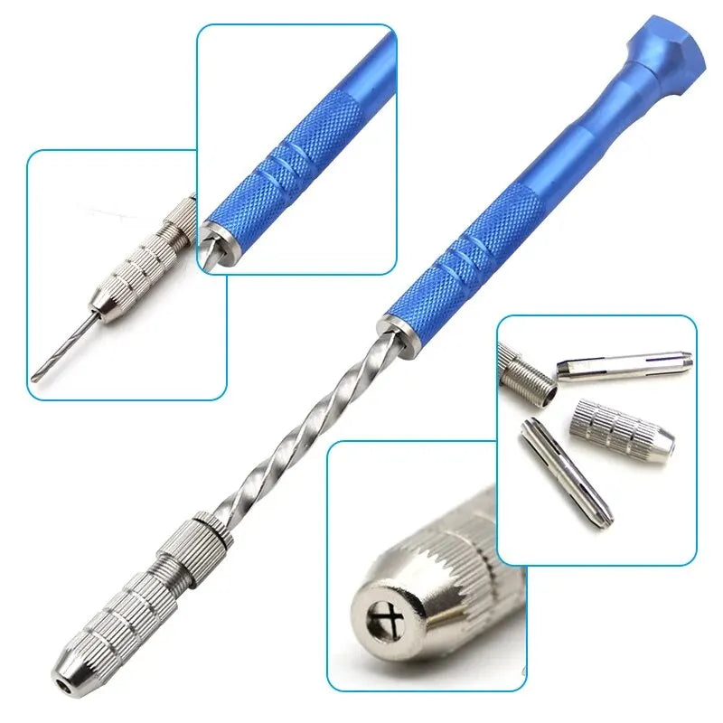 Blue Extended Semi-automatic Hand Twist Drill Set - 0.5-3mm Amber Plastic Circuit Board Drilling Tool