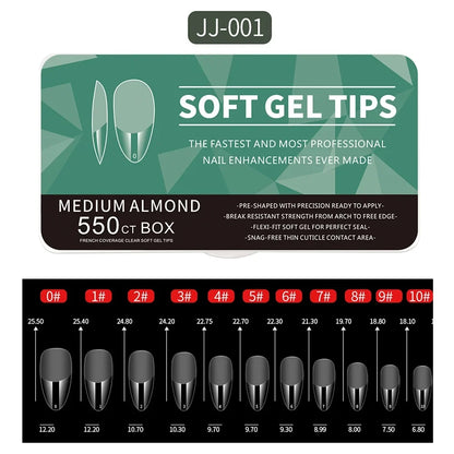 550pcs Soft Gel Nail Tips - Medium Short Almond Coffin Full Cover Acrylic Extensions for French Manicure & Nail Art