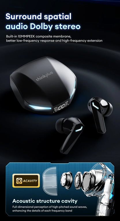 Lenovo GM2 PRO MAX Wireless Earbuds – Bluetooth 5.4, LED Display, Waterproof, Low Latency Gaming Headset