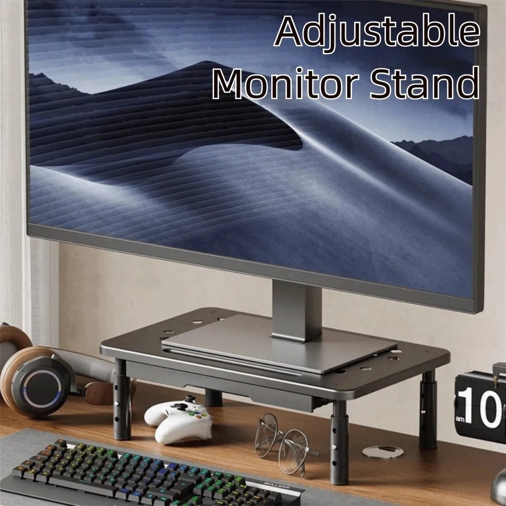 3-Level Adjustable Computer Monitor Riser – Steel Laptop Stand with Airflow Vents & Heavy-Duty Load Bearing