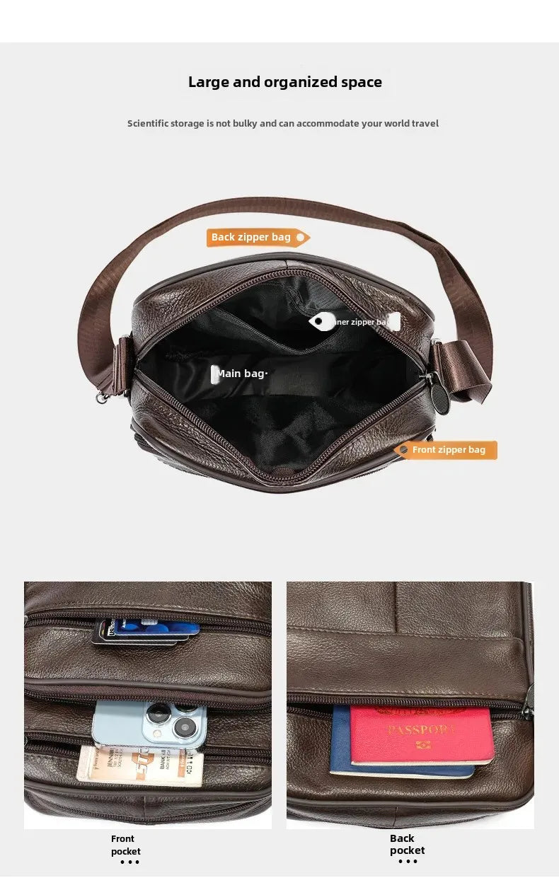 Men’s Genuine Leather Crossbody Bag – Small Outdoor Casual Bag for Motorcycle and Daily Use