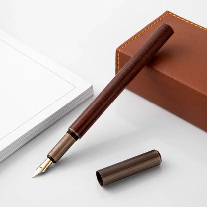 Luxury Retro Wood and Bronze Fountain Pen - 0.5mm Calligraphy Ink Pen for Business, Art, and School, Ideal Student Stationery Gift