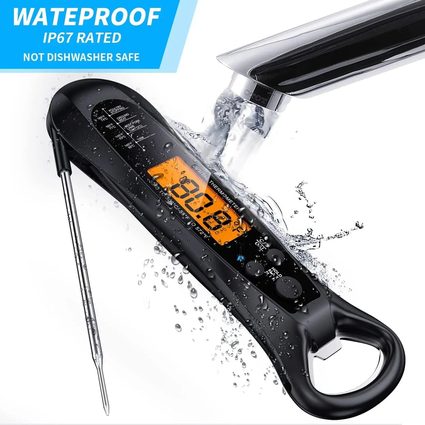 Instant Read Digital Meat Thermometer – Fast & Precise Cooking Thermometer with Backlight, Magnet & Calibration for Kitchen, BBQ & Food Preparation