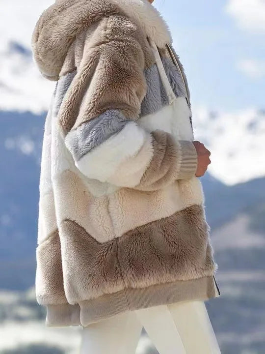 Oversized Jacket for Women – 2023 Autumn Winter Warm Plush Hooded Coat, Loose Fit Streetwear with Pockets