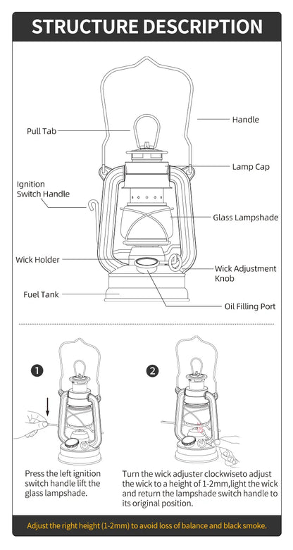 Thous Winds Memory Mini Oil Lamp – Portable Retro Camping Lantern for Hike, Picnic, and Backpacking