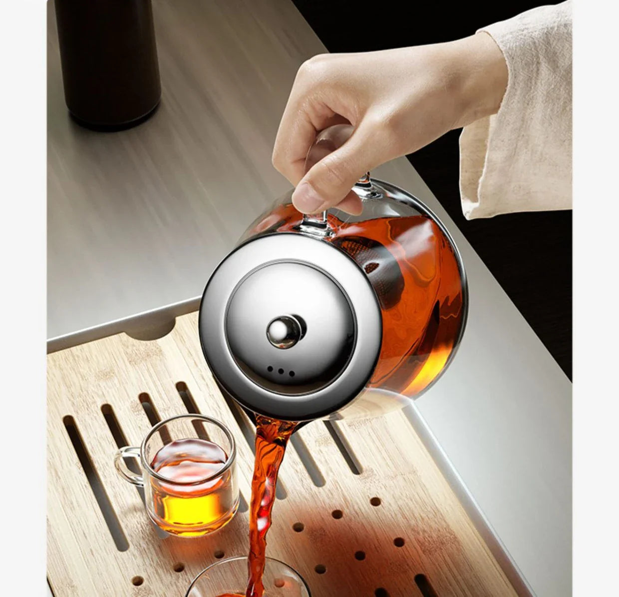 Heat-Resistant Glass Teapot with Stainless Steel Tea Strainer Infuser – Flower Kettle Kung Fu Teaware Set for Puer & Oolong Tea
