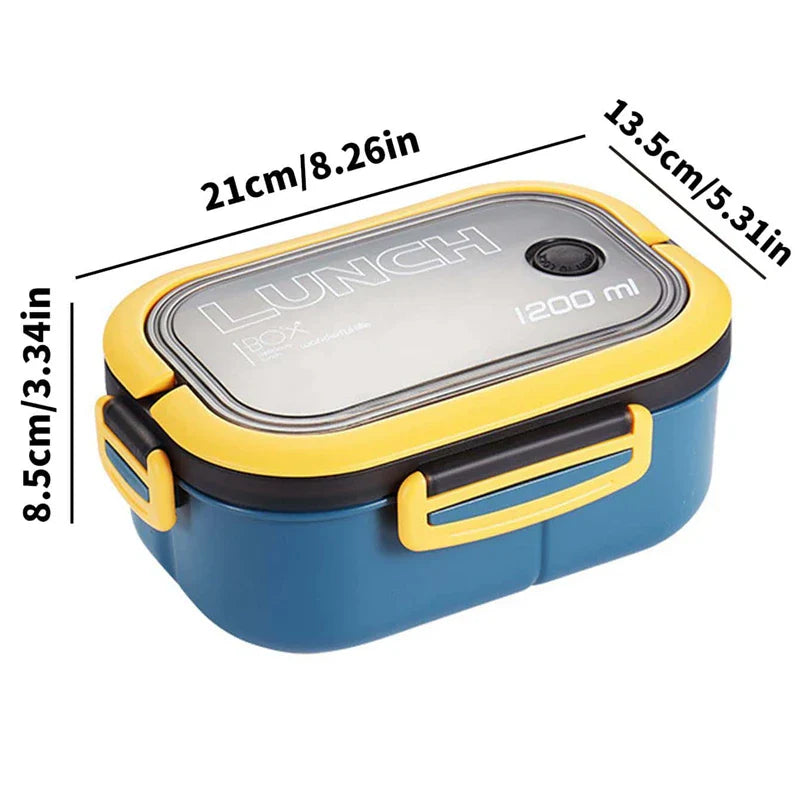 1200ML 2-Layer Bento Lunch Box with Spoon and Fork - High Capacity, Leakproof Microwave Food Container for Kids, Office and Camping