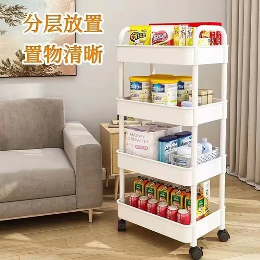 Multi-Layer Trolley Rack: Mobile Storage for Kitchen, Bedroom, Bathroom - Ideal for Baby Snacks and Bathroom Storage