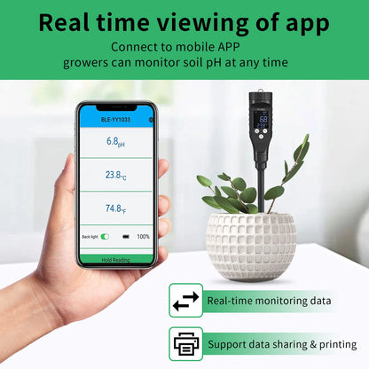 Smart Soil pH Meter 0.0-14.0pH - Bluetooth Soil Tester & Data Logger for Hydroponics, Garden & Farmland