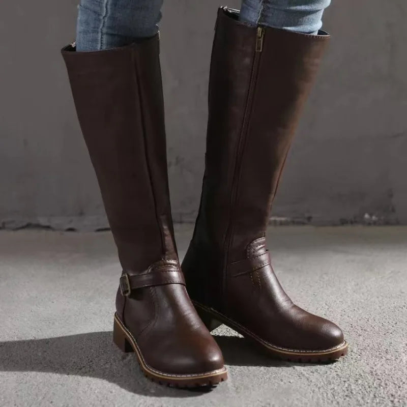 2024 Women’s Over-the-Knee Riding Boots – Winter Chunky Heel Round Toe Buckle Platform Shoes