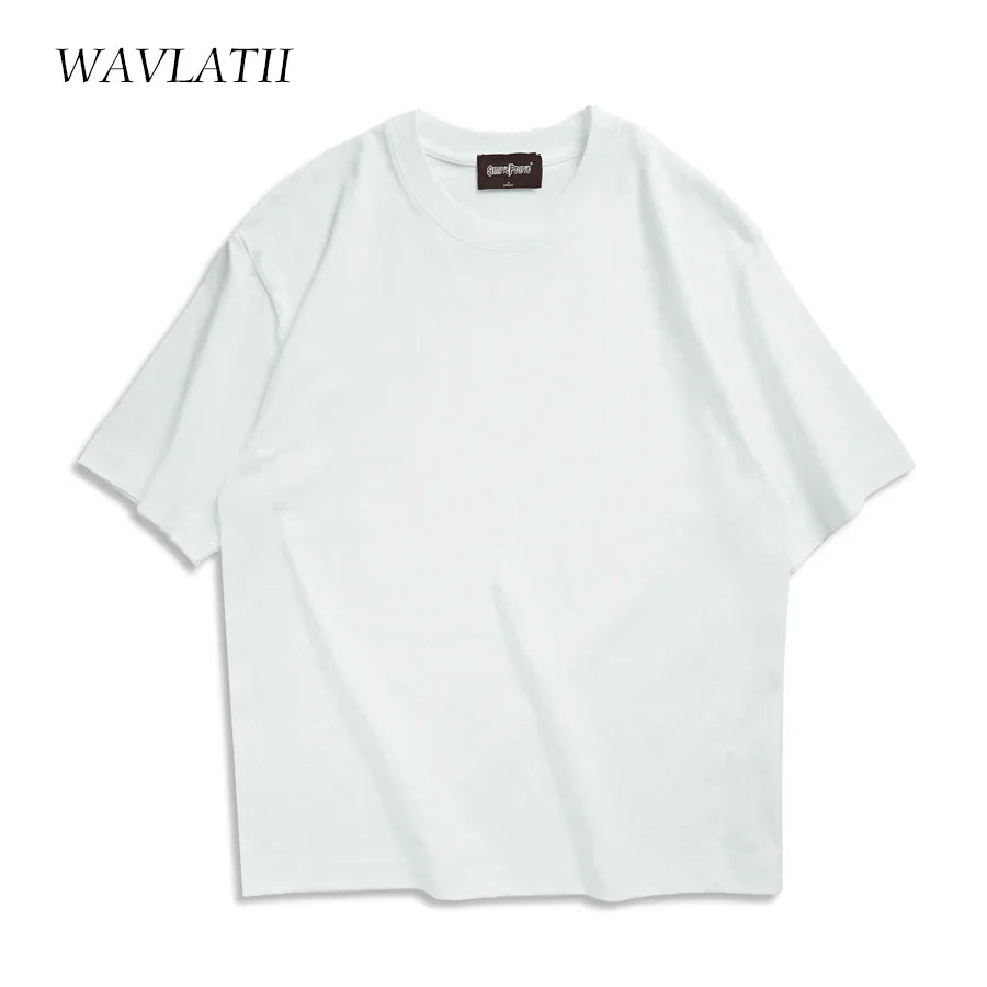 WAVLATII Oversized Summer T-Shirt – Unisex Korean Streetwear Solid Color Casual Tee for Men & Women, Basic Loose Fit Top