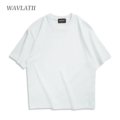 WAVLATII Oversized Summer T-Shirt – Unisex Korean Streetwear Solid Color Casual Tee for Men & Women, Basic Loose Fit Top