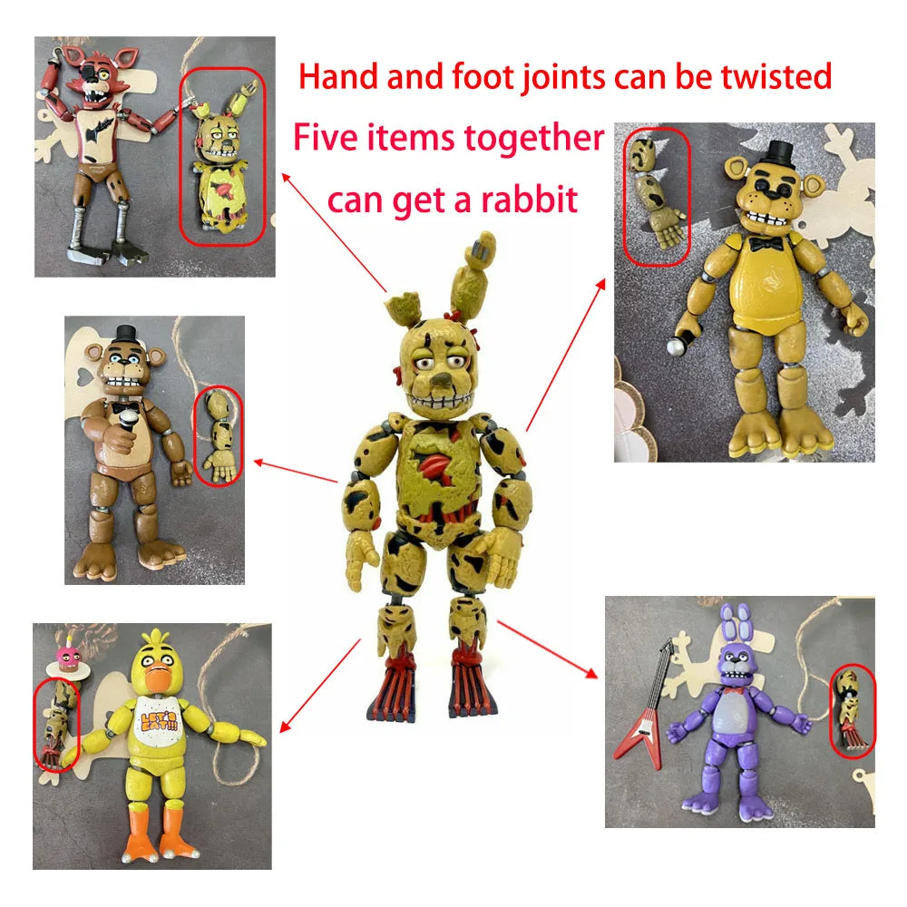 14CM FNAF Action Figures — Movable Nightmare Freddy, Bonnie, Foxy, Chica PVC Collectible Toys with Blacklight Effect