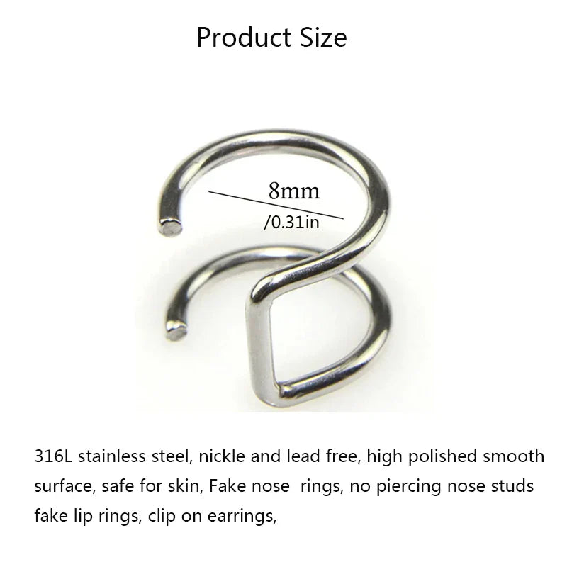 316L Stainless Steel Clip-On Ear Cuffs & Fake Lip Rings – Non Piercing Jewelry for Men & Women