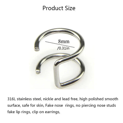 316L Stainless Steel Clip-On Ear Cuffs & Fake Lip Rings – Non Piercing Jewelry for Men & Women