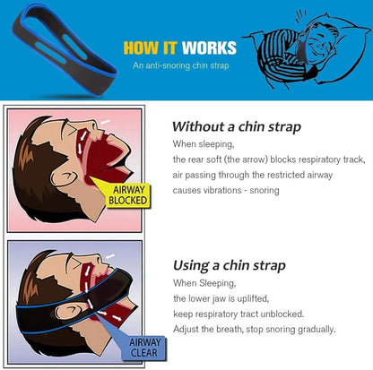 Anti-Snore Chin Strap – Sleep Apnea Belt & Chin Support for Men and Women, Snoring Relief Sleep Aid Tool