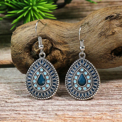Blue Alloy Turquoise Bohemian Earrings - Retro Geometric Multi-Layer Statement Jewelry
