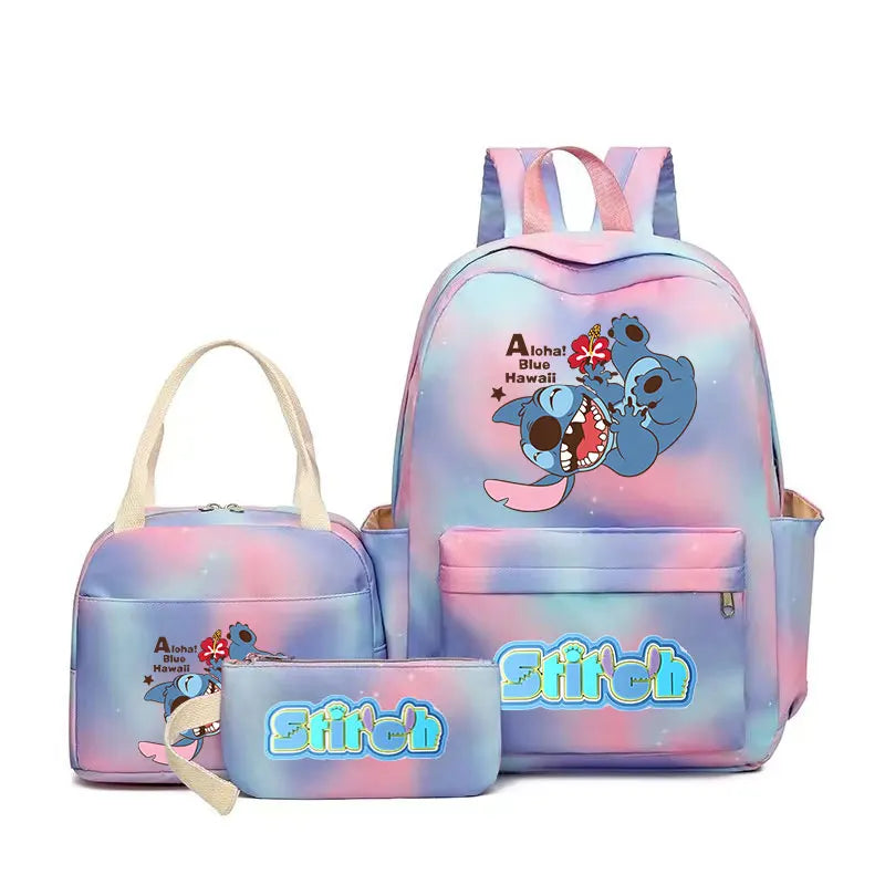 3pcs Stitch Backpack Set – Large Capacity Cartoon Schoolbag with Lunch Bag & Pencil Case for Kids & Girls