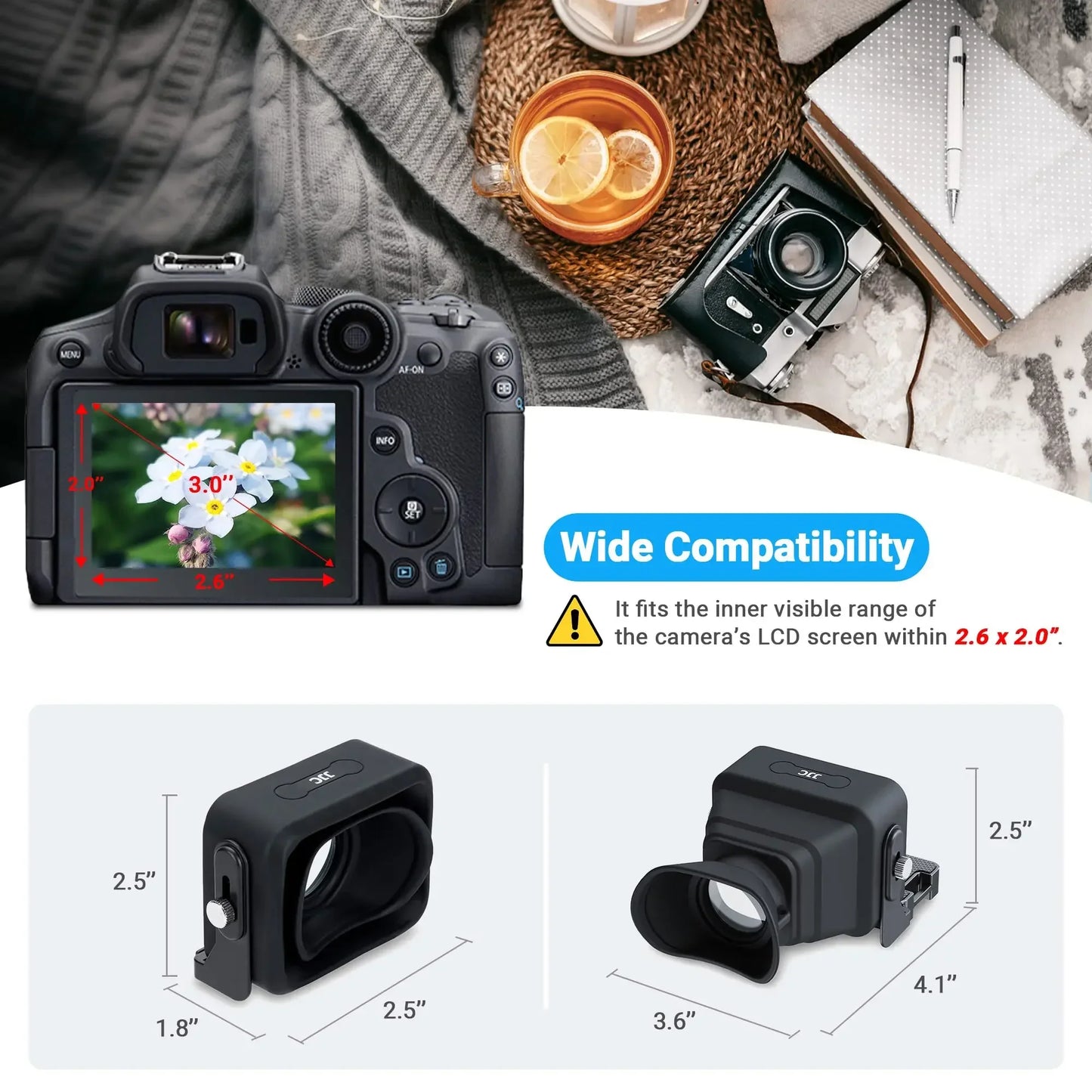 JJC 3X LCD Viewfinder Extender – Collapsible Eyecup for 3.0" Screen, Compatible with Nikon Z30, Sony ZV-1, RX100 & Canon G7X