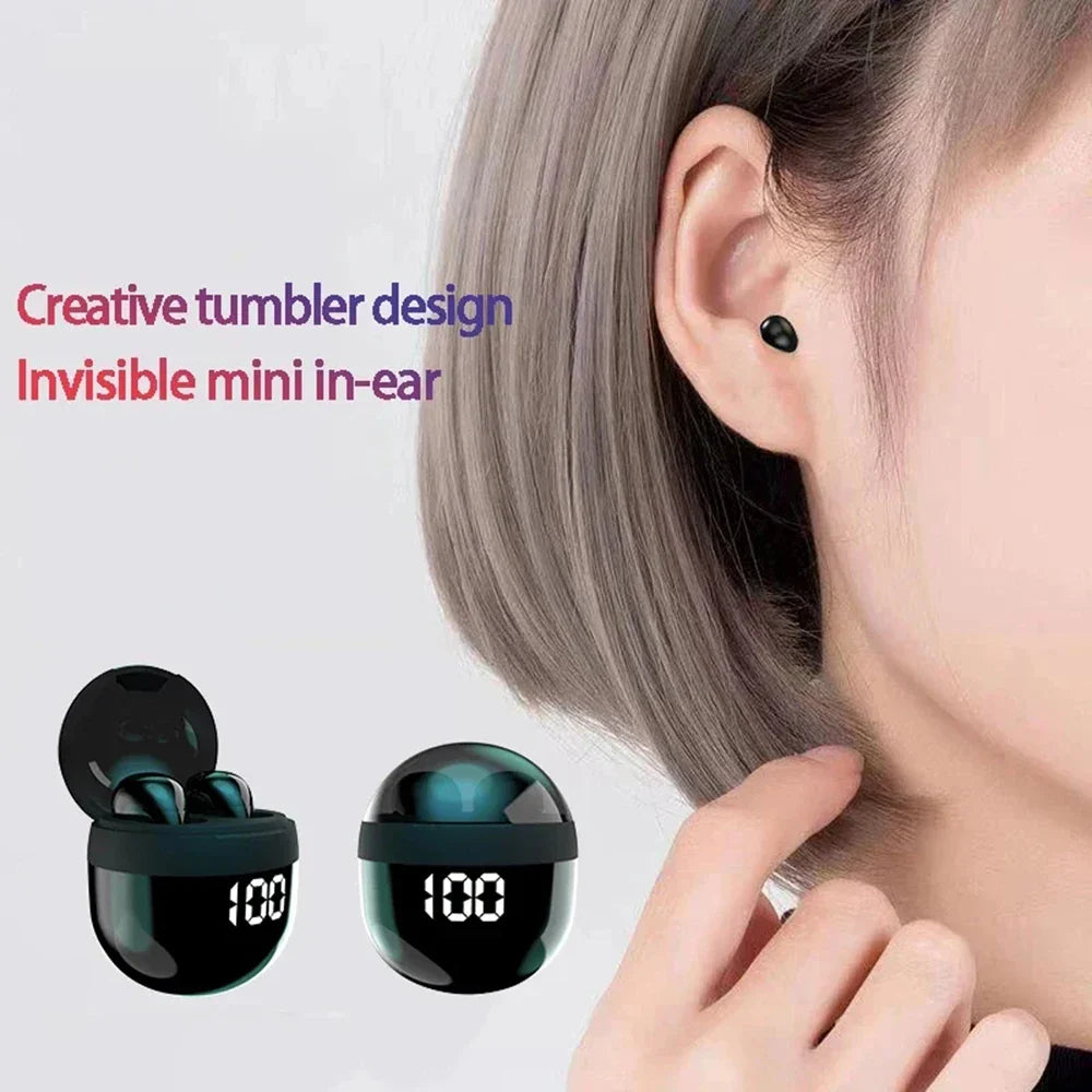 SK18 Mini Invisible Wireless Bluetooth 5.3 Headphones — Bass Sleeping Earbuds with Mic, Noise Cancellation & HD Sound