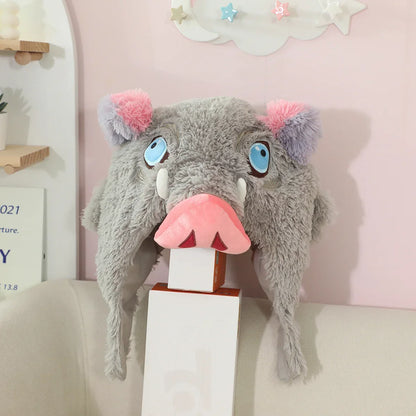 Cosplay Wild Boar Head Plush Hat – Hashibira Inosuke Anime Plush Headgear for Boys & Fans