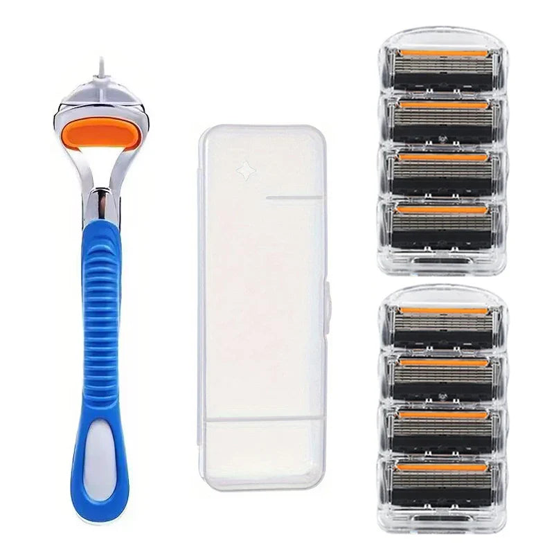 Men’s Vintage Fusion Safety Razor – Manual Shaver with Replacement Blade Cartridges for Face Hair Removal