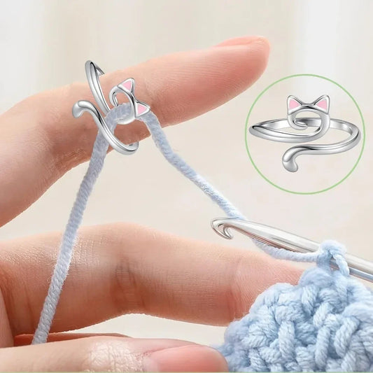 Adjustable Crochet Tension Cat Ring – Beginner Knitting & Crochet Hook Finger Holders, Yarn Guide Winder Tools