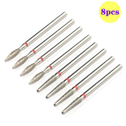 8pcs Diamond Nail Drill Bit Set - Rotary Electric Milling Cutters for Pedicure, Manicure, Cuticle Burr & Nail Tools Accessories