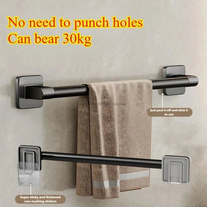 6-Piece Self-Adhesive Bathroom Towel Rack Set – No-Drill Towel Holder Hooks & Shelf