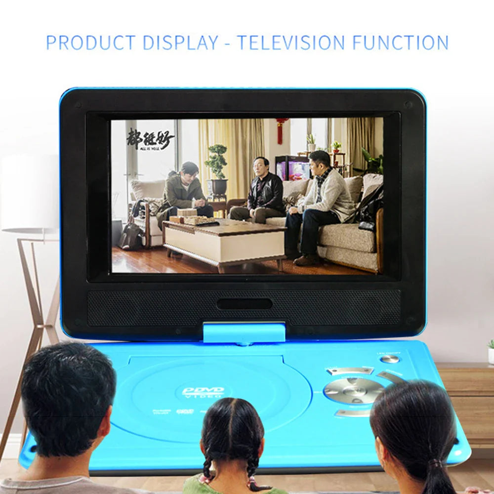 9" Portable HD TV DVD Player – 16:9 LCD Screen, 234x480 Resolution, CD/Game/TV/USB/Radio Compatible