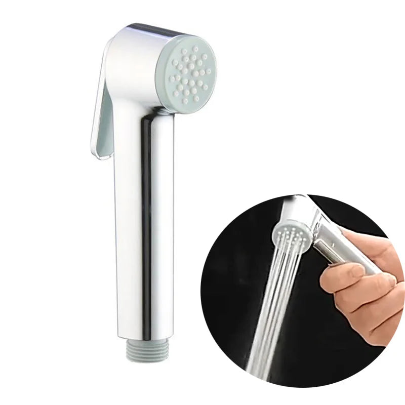 White Silver ABS Toilet Bidet Sprayer - Self-Cleaning Handheld Bathroom Shower Head with Faucet Nozzle, Hose & Holder Set