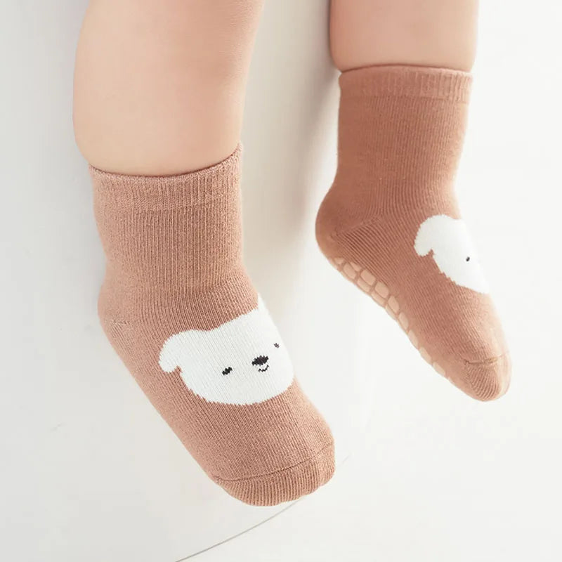 Kids Cartoon Fox & Bear Non-Slip Socks - 6 Pairs Comfortable Floor Socks for Toddlers