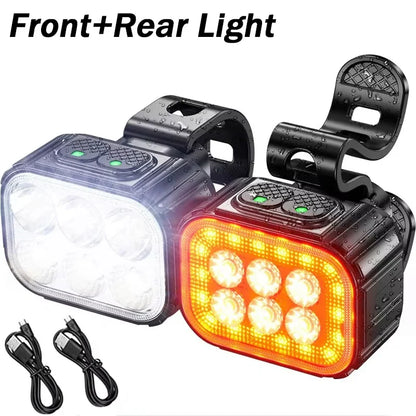 USB Rechargeable Bicycle Light Set – Waterproof LED Front Headlight & Rear Taillight for Mountain and Road Bikes