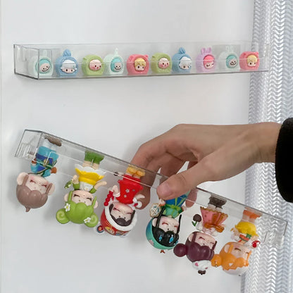 Wall Mounted Glasses & Storage Rack — No Punch Floating Shelf Organizer with Transparent PET Display Stand