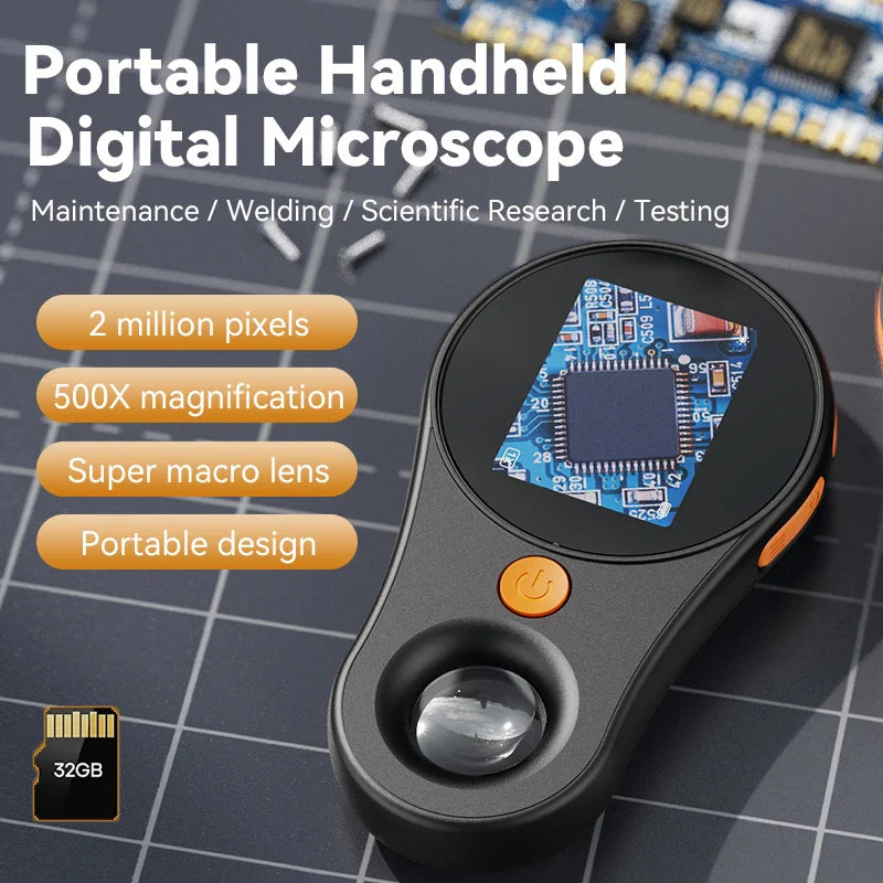 2.0 Inch 500X Digital Microscope - 1080P Video Coin Microscope with Magnifying Glass & 8 LEDs, for Electronics Repair, Windows/Mac