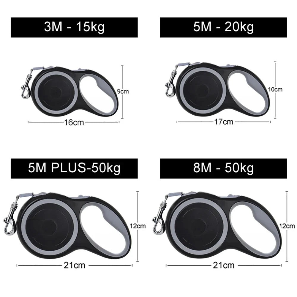 Retractable Dog Leash Roulette Collar - Adjustable Durable Walking Hiking Bulldog Rope for Small Big Dog (3m/5m/8m, 50kg)