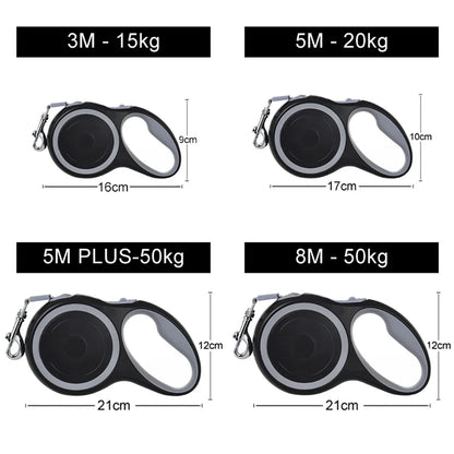Retractable Dog Leash Roulette Collar - Adjustable Durable Walking Hiking Bulldog Rope for Small Big Dog (3m/5m/8m, 50kg)