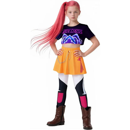 Girls Demon Pop Singer Hunters Costume – Stage Idol Outfit for Kids Halloween and Cosplay Performance
