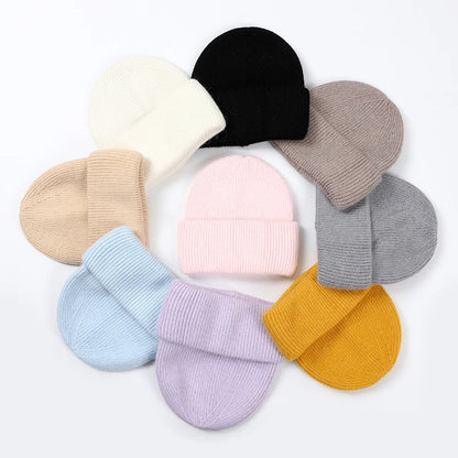 Women's Real Rabbit Fur Winter Hat - Fashionable Warm Beanie, Solid Color Adult Head Cover Cap