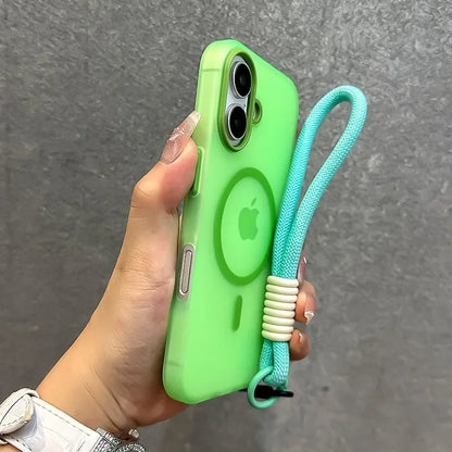 MagSafe Candy Color Lanyard Case - Matte Soft Cover with Hand Wrist Strap for iPhone 16 15 14 13 12 11 Pro Max Plus 16e