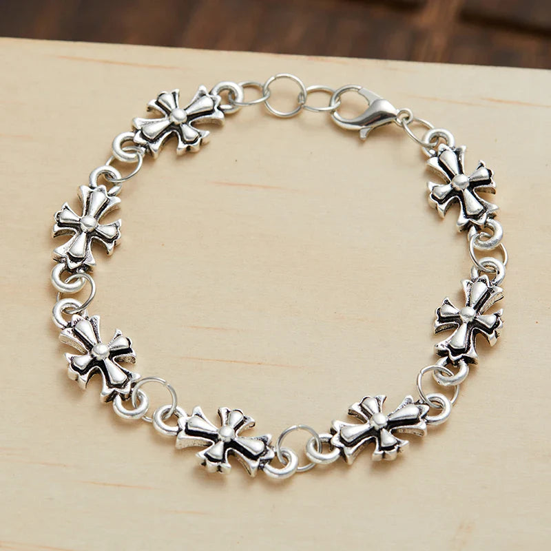 Gothic Cross Floral Pattern Men’s Bracelet – Vintage Punk Style Jewelry for Daily Wear, Party, Birthday & Holiday Gift Accessory