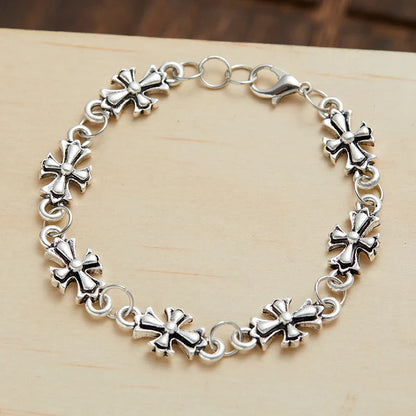 Gothic Cross Floral Pattern Men’s Bracelet – Vintage Punk Style Jewelry for Daily Wear, Party, Birthday & Holiday Gift Accessory