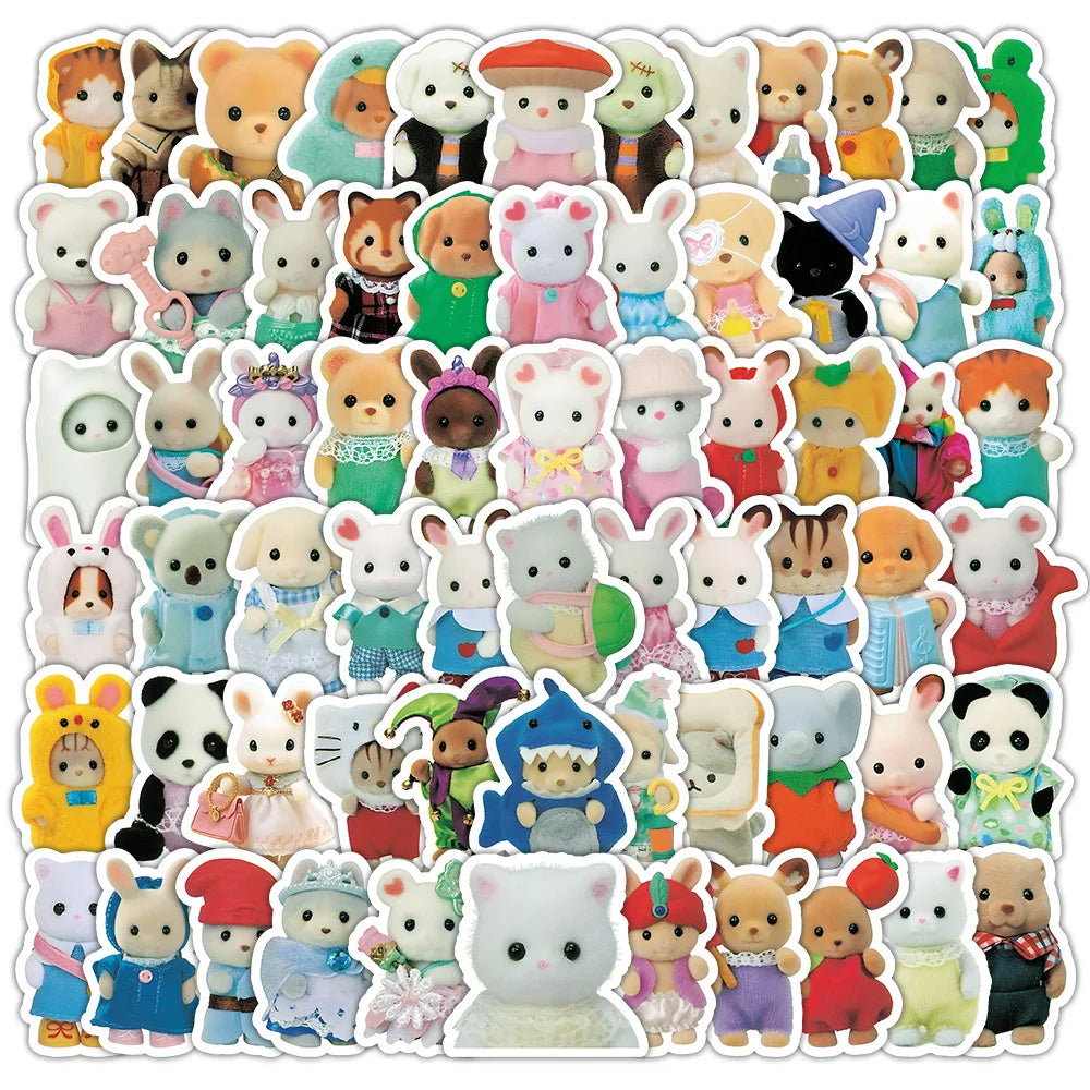 100/200pcs Calico Critters Stickers — Waterproof Cartoon Decals for Laptops, Scrapbooks, Skateboards & Kids’ Decor