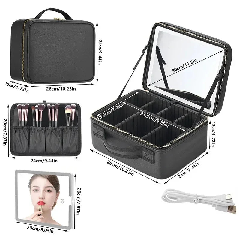 Smart LED Cosmetic Case with Mirror, Large Capacity Travel Makeup Bag for Women, Skincare & Beauty Organizer